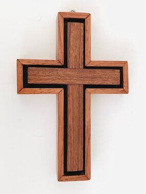 Handcrafted Wooden Cross Two Layered Contrasting Natural Wood Handmade 5"
